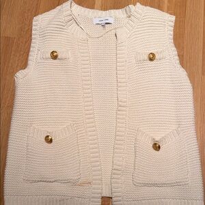 John + Jenn Cream Knit Cardigan Vest with Gold Buttons